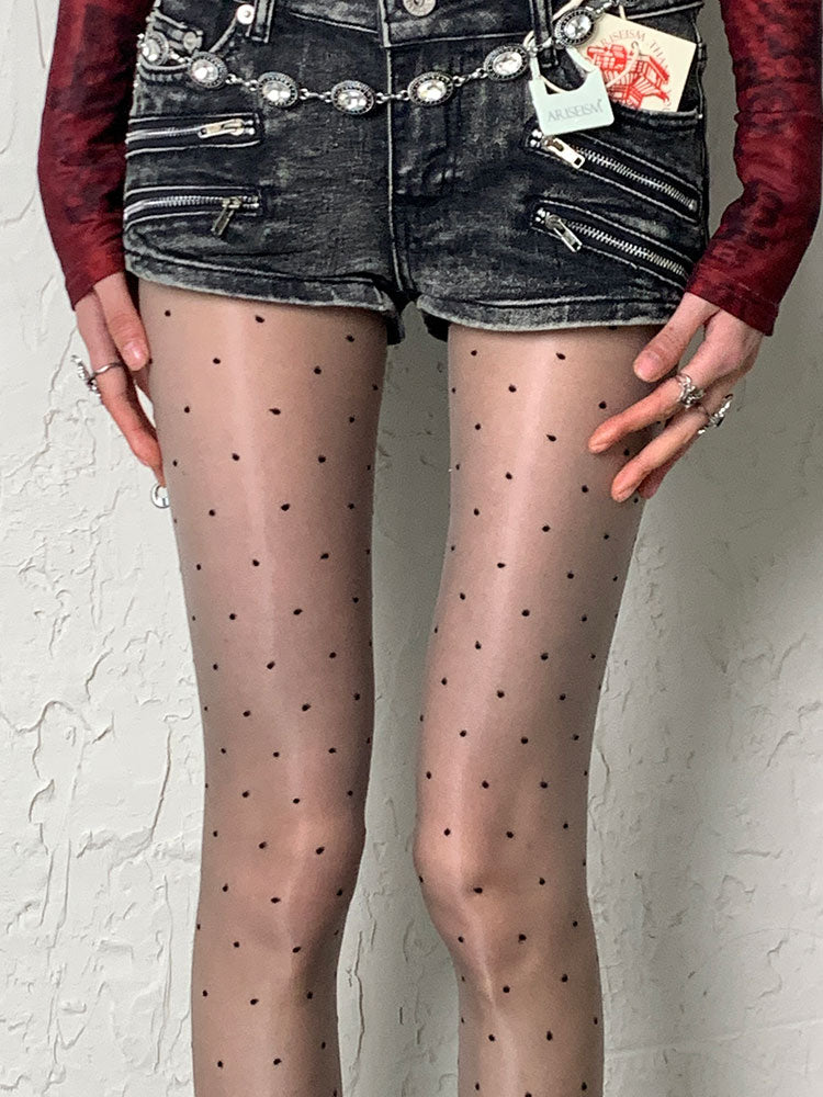 Grey Polka-dot Pattern Tights