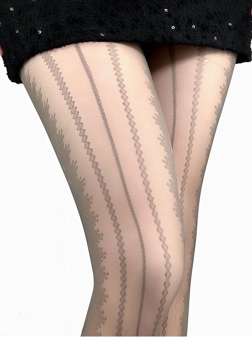 White/Black/Brown/Gray Striped Pattern Tights