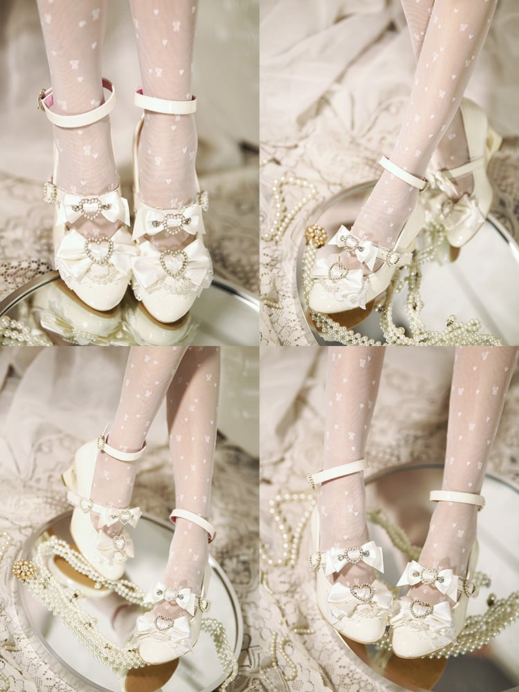 White Gyaru Fashion Heart Cut-out Wedge Heels Mary Janes Jirai Kei Shoes
