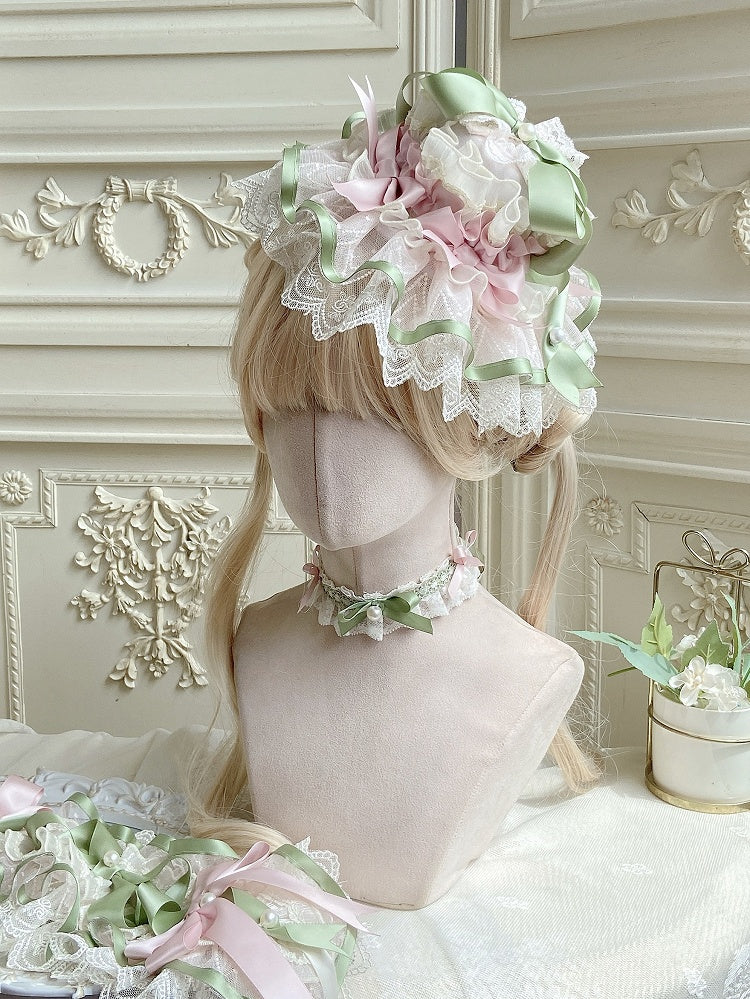 Pink&Green / Blue&Yellow Lolita Hat with Lace and Bow Accents
