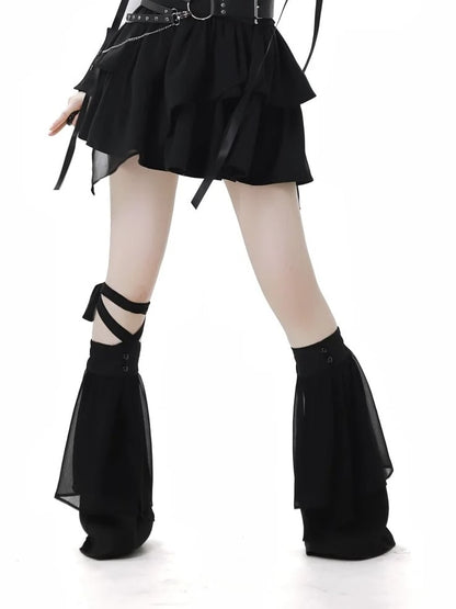 Black Leg Warmers With Tulle Overlay