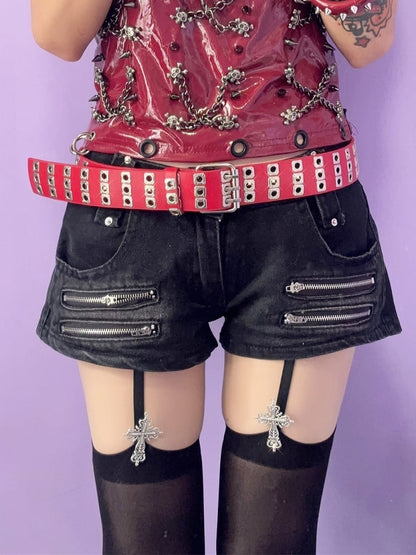 Black/Red/White Rock Punk PU Waist Belt