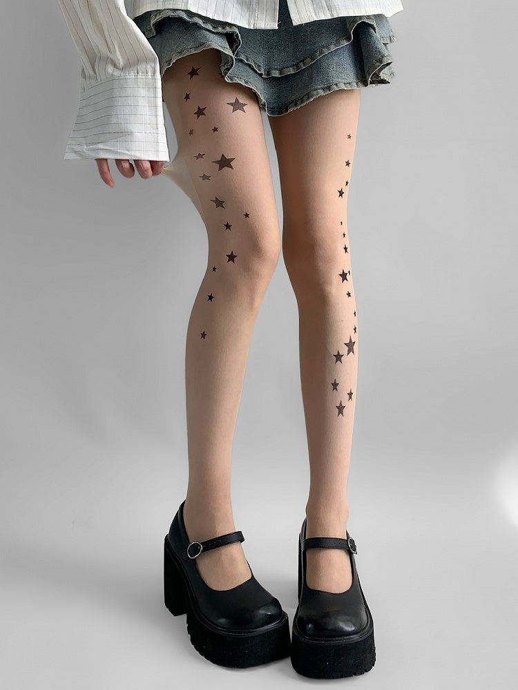 Nude Star Print Tights