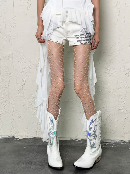 White/Black/Nude Y2K Stars Fishnet Tights