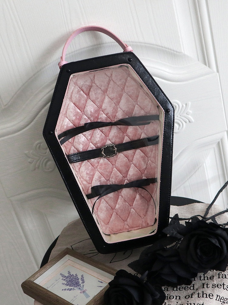 Black&Pink Cross Decorated Coffin-Shaped 1/6 Scale BJD Doll Bag with Two Straps