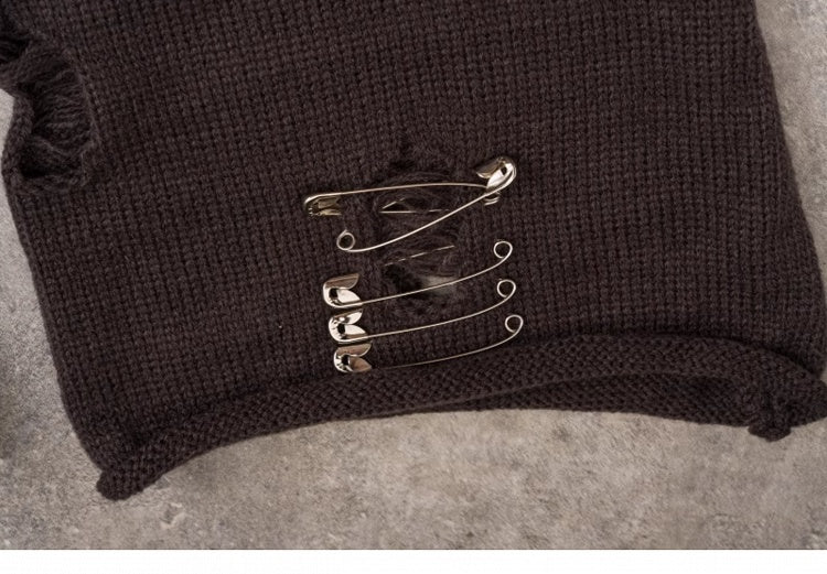 PU Buckles Dark Gray Gothic Distressed Holes Leg Warmers