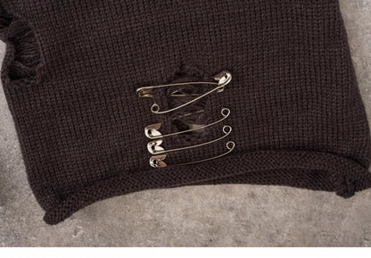 PU Buckles Dark Gray Gothic Distressed Holes Leg Warmers