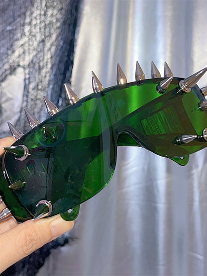 Dark/White/Green/Yellow Stud Detail Cyberpunk Sunglasses
