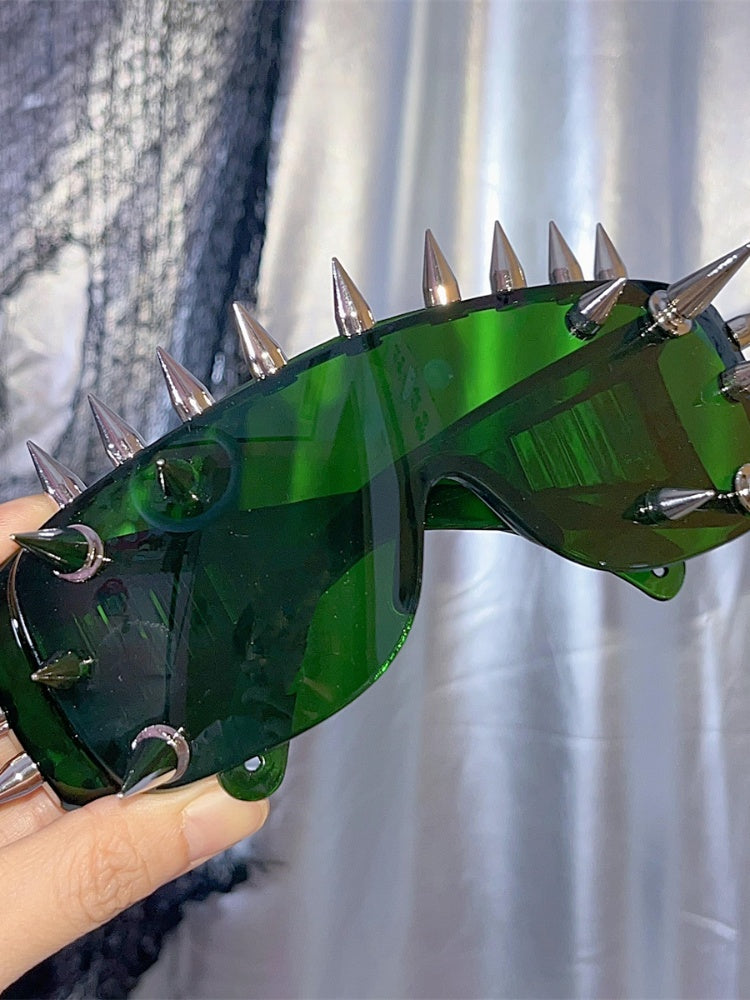 Dark/White/Green/Yellow Stud Detail Cyberpunk Sunglasses
