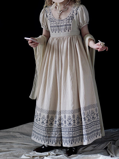 Blue Vintage Embroidery Empire Waist Elegant Lolita One Piece Long/Short Version