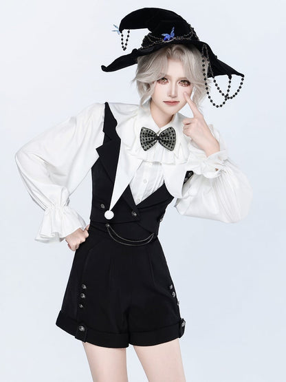 Ouji Fashion Clown Vibes White Shirt with Separate Collar and Polka Dot Bowtie