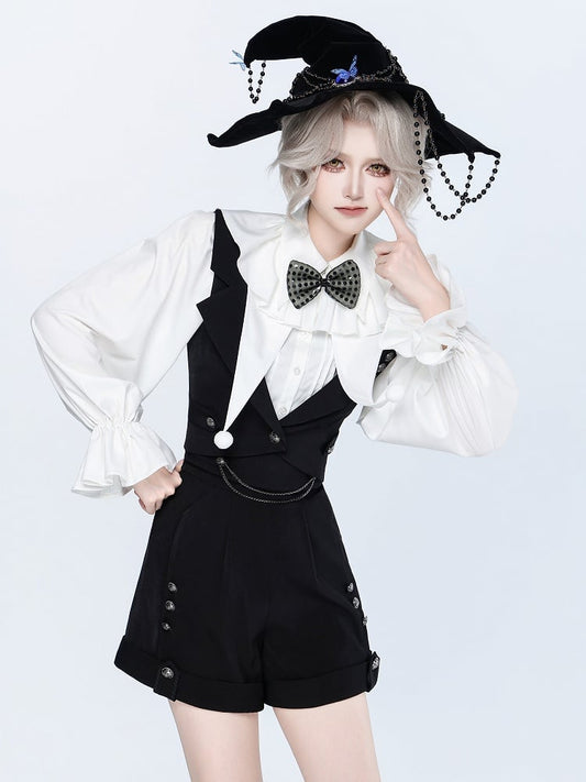 Ouji Fashion Clown Vibes White Shirt with Separate Collar and Polka Dot Bowtie