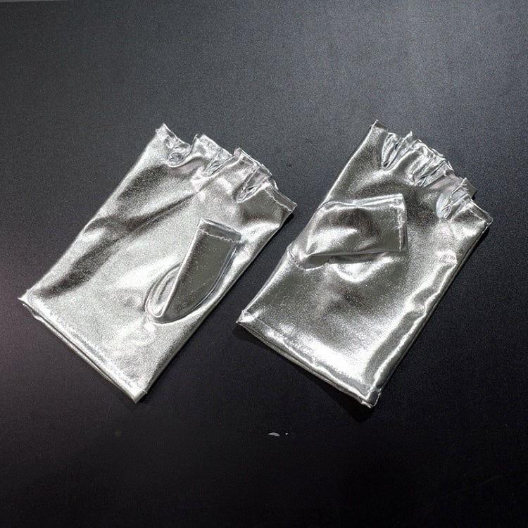 Cyberpunk Gothic Black/Silver PU Fingerless Gloves