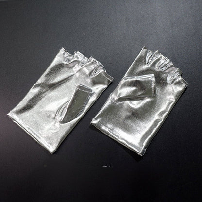 Cyberpunk Gothic Black/Silver PU Fingerless Gloves