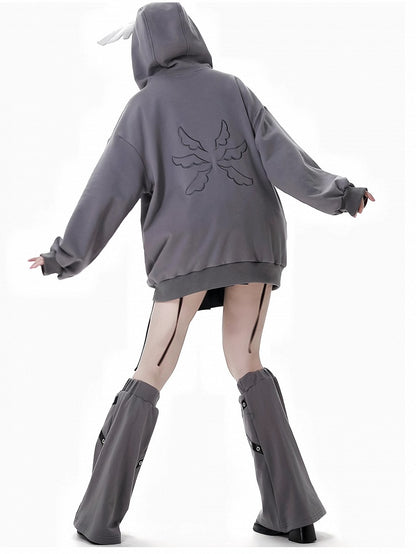 Black/Gray Criss-Cross PU Straps Leg Warmers