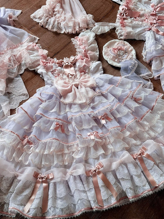 Purple and Pink Hime Lolita Bow Accents Tiered Skirt Princess Dress