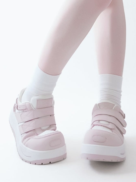 Pink Velcro Strap Closures Platform Sneakers