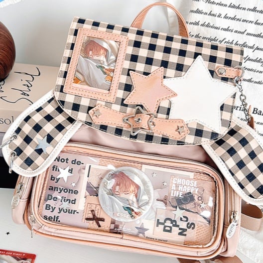 Khaki Detachable Bunny Ear Ita Backpack With Card Holder Charm