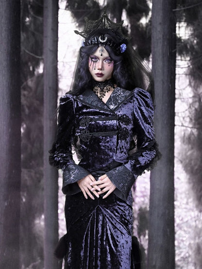 Puff Sleeves Purple Velvet Gothic Jacket Irregular Hem