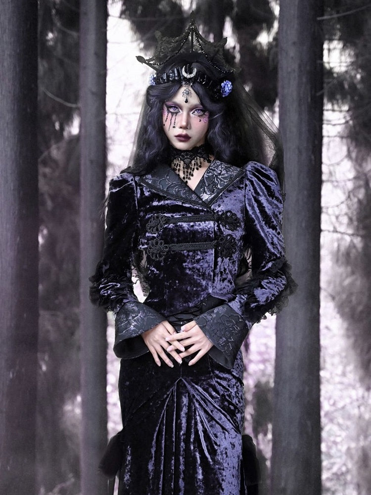Puff Sleeves Purple Velvet Gothic Jacket Irregular Hem