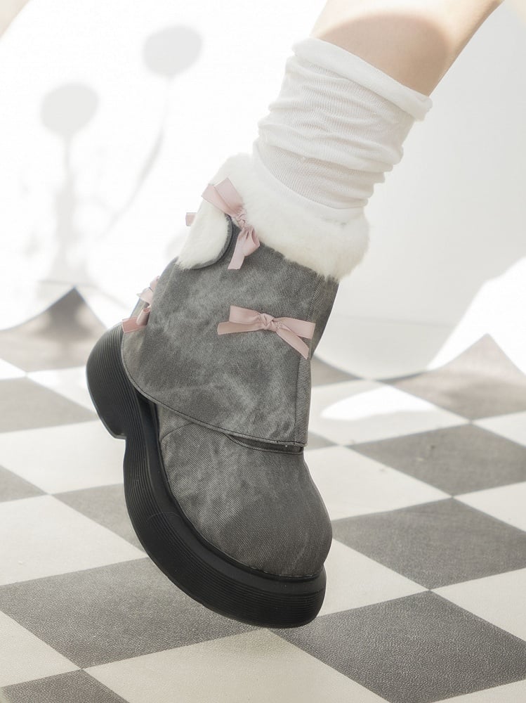 Bow Accents Gray Sweet Winter Boots
