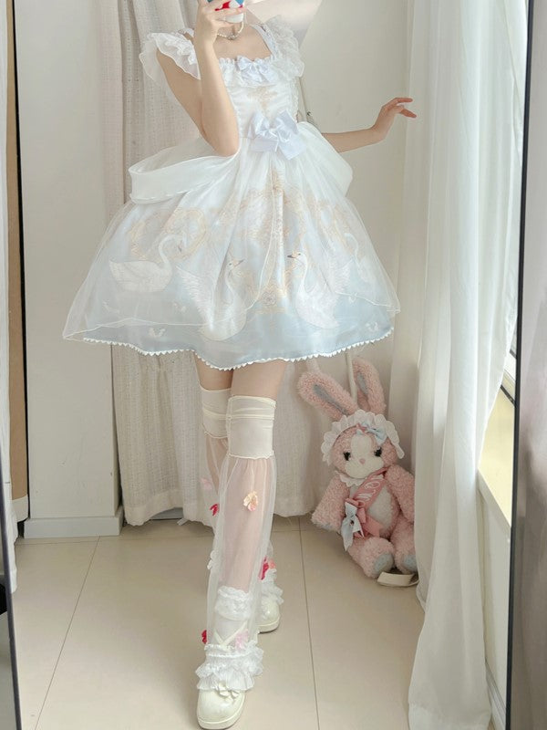 Black/White Semi-sheer Leg Sleeves With Red/Pink/Blue Flowers