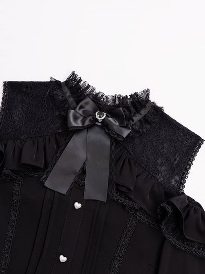 Jirai Kei Open Shoulders Long Sleeves Black Lace Blouse