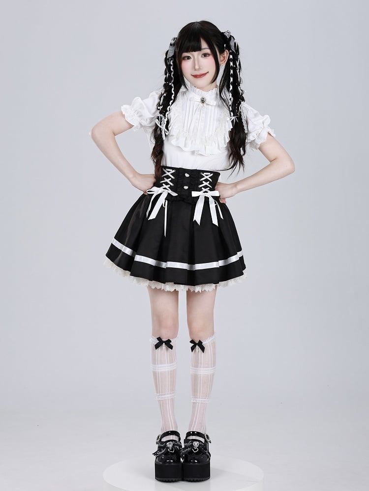 Lace Angel Wings at Back White Short Sleeves Blouse