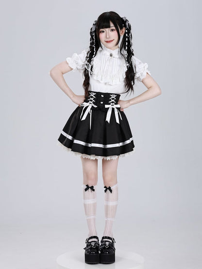 Lace Angel Wings at Back White Short Sleeves Blouse