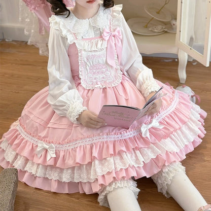 Teddy and Cake Embroidery Bodice Pink Sweet Lolita Dress