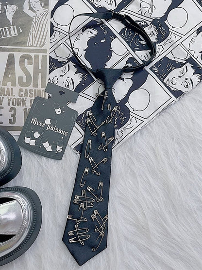 Black Y2K Pin Details Neck Tie