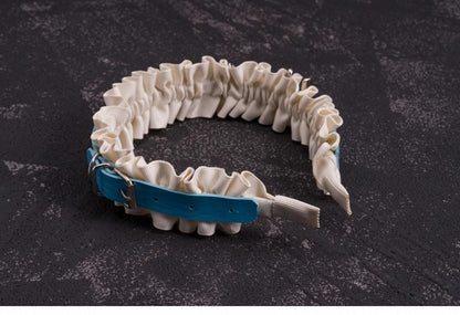 Heart Charm Blue and White PU Buckle Ruffled KC