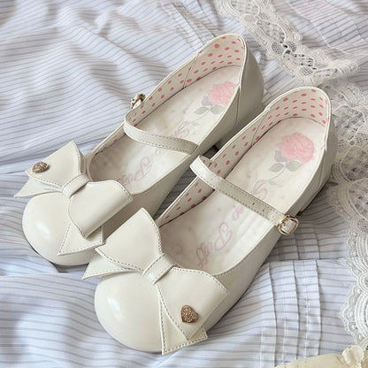 Bow at Top White Round Toe 3cm Heel Sweet Mary Janes