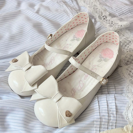 Bow at Top White Round Toe 3cm Heel Sweet Mary Janes