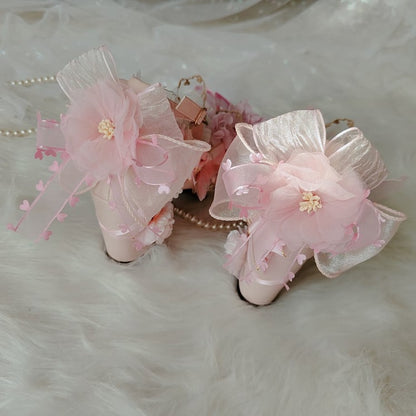 Pink Sakura Hime Lolita Shoes Bow Accents Butterfly Decorated Princess High Heels