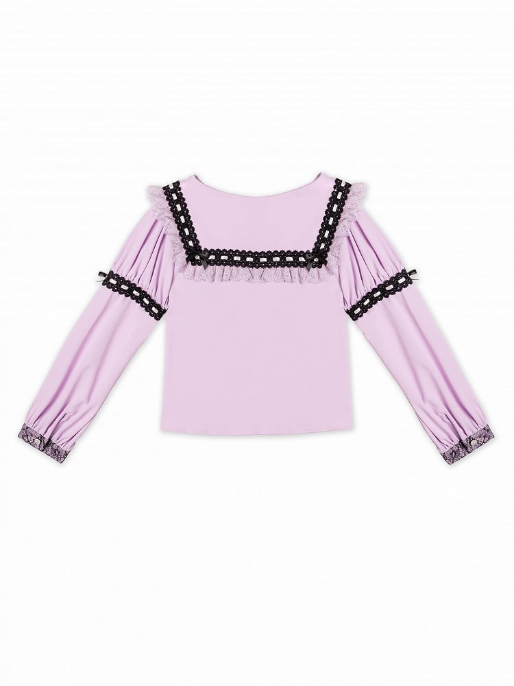 Purple Jirai Kei Lace Trimming Sailor Collar Long Sleeves Blouse
