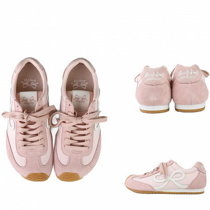 Pink Bowknot Design Front Lace-up Ties Sneakers