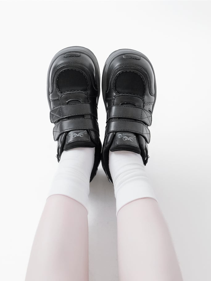 Black Velcro Strap Closures Platform Sneakers