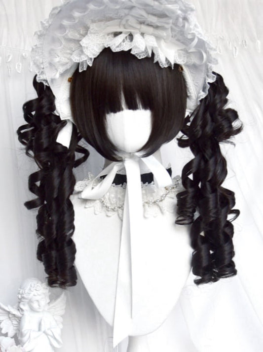 Clearance-Black Jirai Kei Short Bob Cut Wig With Bangs＋Double Ponytail Claw Clips