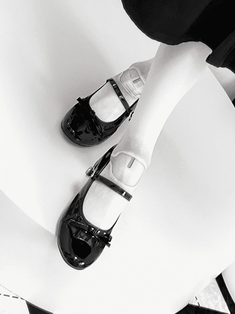 Polished Black Gothic Bow at Top Spiderweb Design Mary Janes