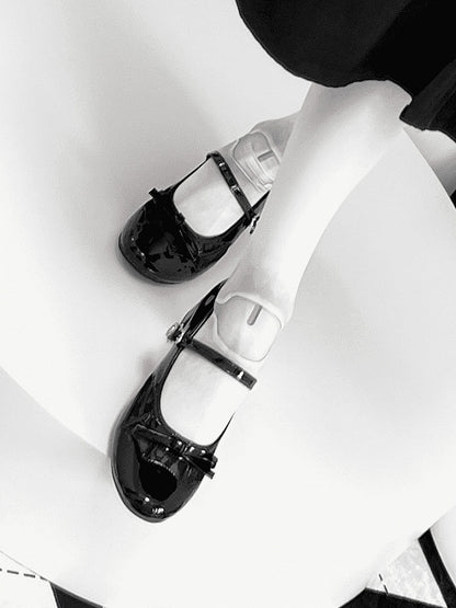 Polished Black Gothic Bow at Top Spiderweb Design Mary Janes