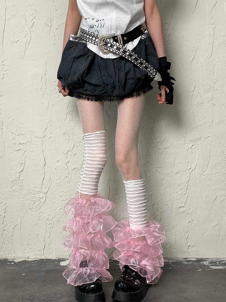 White Y2K Rhinestone Decorated Fishnet Design Tights