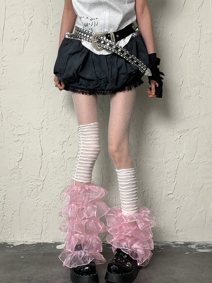 White Y2K Rhinestone Decorated Fishnet Design Tights