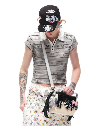 Black Headphone Girl PU Crossbody Tote Bag