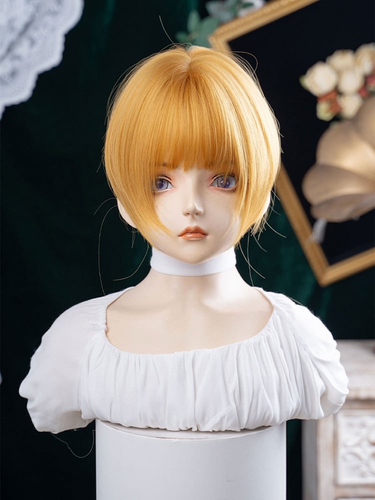 Yellow 30CM Length Synthetic Wig With Double Ponytail Claw Clips