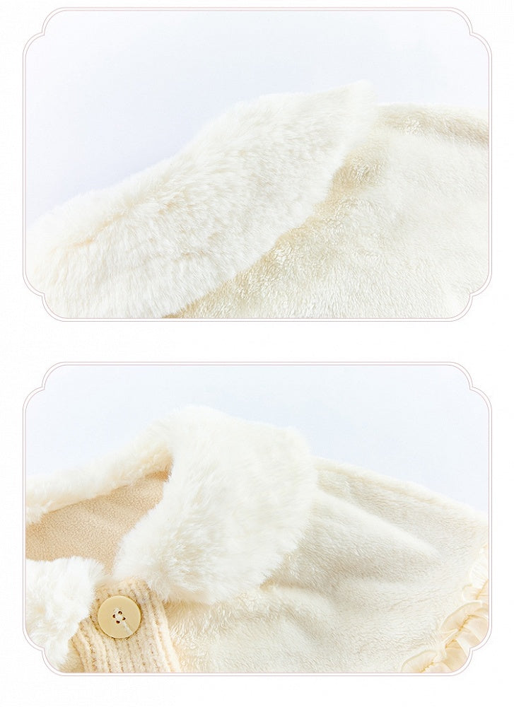 White Cozy Plush Collar Creamy Sweater Winter Cardigan