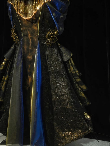 Black and Gold Victorian Goth Mermaid Skirt with Removable Roses Pin and Bead Chain