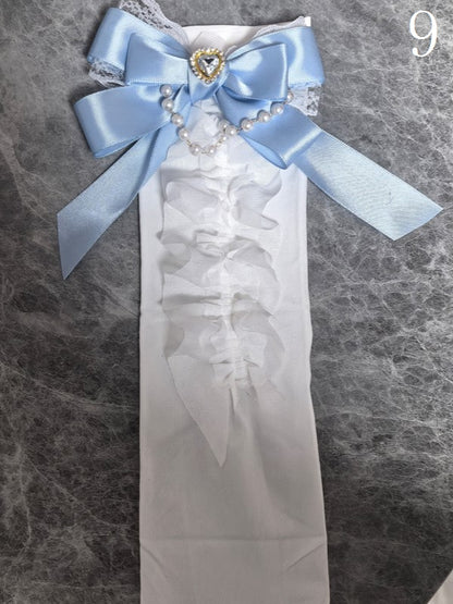 14 Options Black/White Lolita Calf Socks With Bowknot Details And White Lace Cuffs