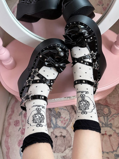 Coffee/Black/Red/Pink Anime Girl Polka-dot Pattern Lolita Calf Socks
