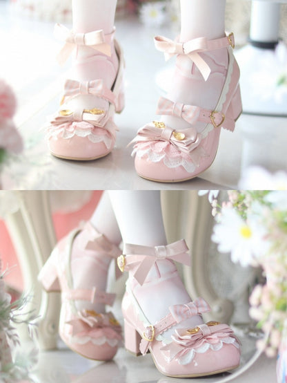 Pink Spoon Decorated Bowknot Details Sweet Lolita High Block Heels